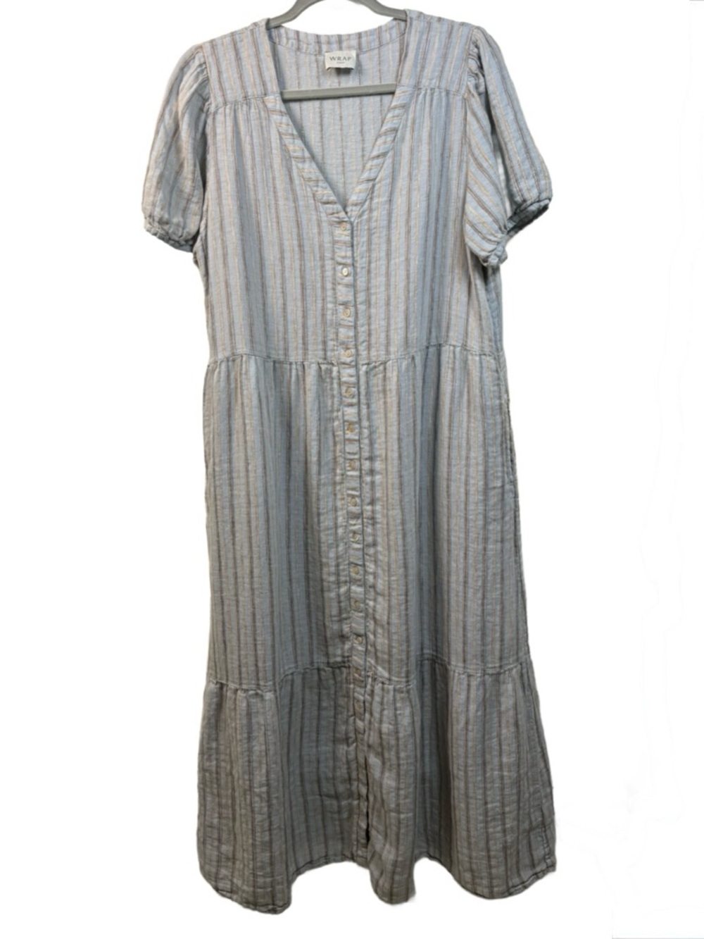 Wrap London Blue and brown Linen Striped Maxi Dress